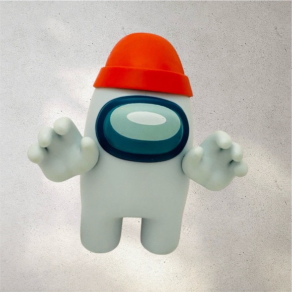 Among Us Action Figure White Toy Cake Topper Red Hat Big Hands 4” - Picture 1 of 11